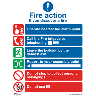 Sealey SS19P1 Safe Conditions Safety Sign - Fire Action With Lift - Rigid Plastic