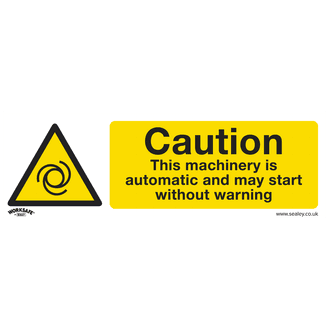 Sealey SS47P10 Warning Safety Sign - Caution Automatic Machinery - Rigid Plastic - Pack of 10