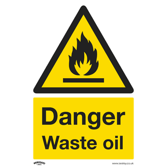 Sealey SS60P10 Warning Safety Sign - Danger Waste Oil - Rigid Plastic - Pack of 10