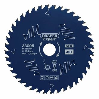 Draper 33005 Draper Expert TCT Circular Saw Blade for Wood with PTFE Coating, 185 x 25.4mm, 40T