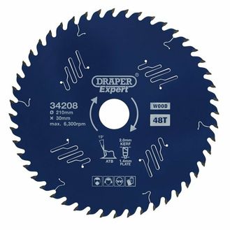 Draper 34208 Draper Expert TCT Circular Saw Blade for Wood with PTFE Coating, 210 x 30mm, 48T