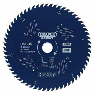 Draper 35585 Draper Expert TCT Circular Saw Blade for Wood with PTFE Coating, 255 x 30mm, 60T