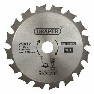 Draper 29412 TCT Multi-Purpose Circular Saw Blade, 185 x 25.4mm, 16T