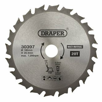 Draper 30397 TCT Multi-Purpose Circular Saw Blade, 185 x 25.4mm, 20T