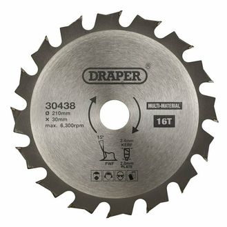Draper 30438 TCT Multi-Purpose Circular Saw Blade, 210 x 30mm, 16T