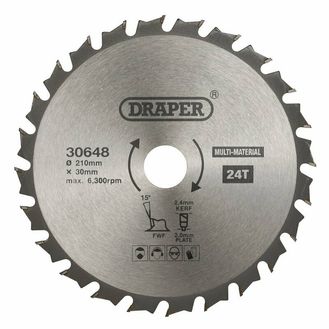 Draper 30648 TCT Multi-Purpose Circular Saw Blade, 210 x 30mm, 24T