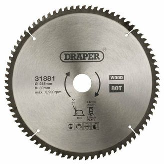 Draper 31881 TCT Triple Chip Grind Circular Saw Blade, 255 x 30mm, 80T