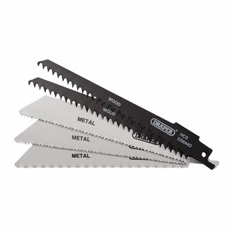Draper 52517 Assorted Reciprocating Saw Blades for Multi-Purpose Cutting, 150mm (Pack of 5)