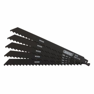 Draper 38589 Reciprocating Saw Blades for Wood and Plastic Cutting, 225mm, 3tpi (Pack of 5)