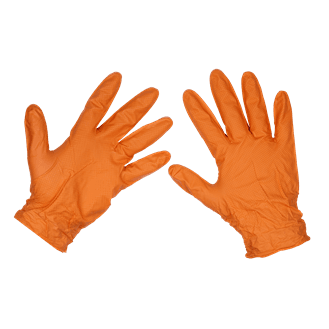 Sealey Orange Diamond Grip Extra-Thick Nitrile Powder-Free Gloves - Pack of 50
