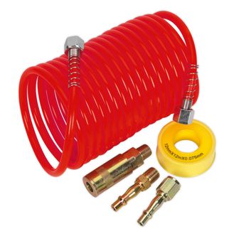 Sealey AHK03 Air Hose Kit 5m x &amp;#8709;5mm PU Coiled with Connectors