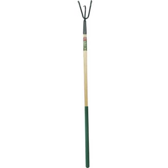 Ambassador AWCS45 Carbon Steel Long Handle 3 Prong Cultivator Wooden Handle