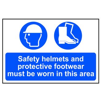 Scan Safety Helmets &amp; Footwear To Be Worn - PVC Sign 600 x 400mm