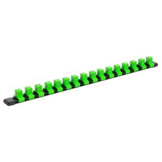 Sealey AK27054HV Socket Retaining Rail with 16 Clips 1/2"Sq Drive - Hi-Vis Green