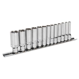 Sealey AK2747 Socket Set 13pc 1/4"Sq Drive Deep Lock-On&amp;trade; 6pt Metric