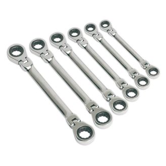 Sealey S0806 Flexi-Head Double End Ratchet Ring Spanner Set 6pc Metric
