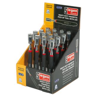 Sealey S0903DB Heavy-Duty Magnetic Pick-Up Tool with LED 3.6kg Capacity Display Box of 16