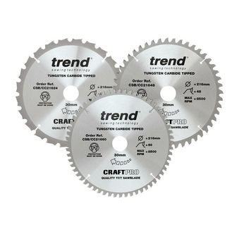 Trend CraftPro Mitre Saw Blade 216 x 30mm x 24T/48T/60T (Pack 3)
