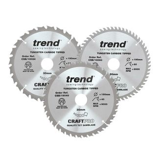 Trend CraftPro Saw Blade 190 x 30mm x 24T/40T/60T (Pack 3)