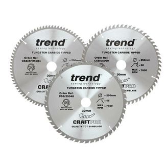 Trend CraftPro Table Saw Blade 250 x 30mm x 48T/60T/84T (Pack 3)