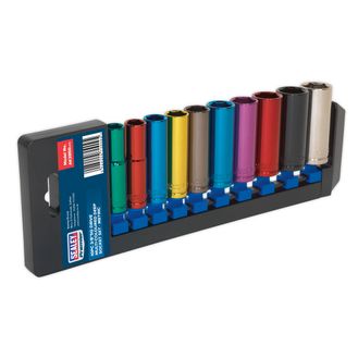 Sealey AK285D Multi-Coloured Socket Set 10pc 3/8"Sq Drive 6pt Deep WallDrive&amp;reg; Metric