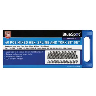 BlueSpot Tools Mixed Hex Spline &amp; TORX Bit Set, 40 Piece
