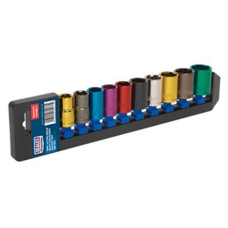 Sealey AK288 Multi-Coloured Socket Set 10pc 1/2"Sq Drive 6pt WallDrive&amp;reg; Metric