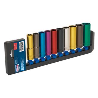 Sealey AK288D Multi-Coloured Socket Set 10pc 1/2"Sq Drive 6pt Deep WallDrive&amp;reg; Metric