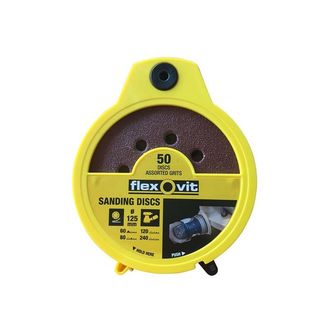 Flexovit Hook &amp; Loop Sanding Disc 125mm Assorted (Dispenser 50)