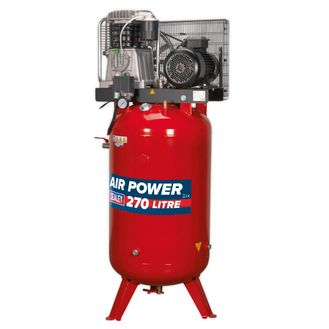 Sealey SACV52775B Compressor 270ltr Vertical Belt Drive 7.5hp 3ph 2-Stage with Cast Cylinders