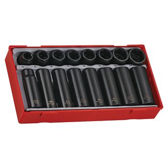 Teng TT9116 Regular/Deep Impact Socket Set, 16 Piece-  1/2in Drive
