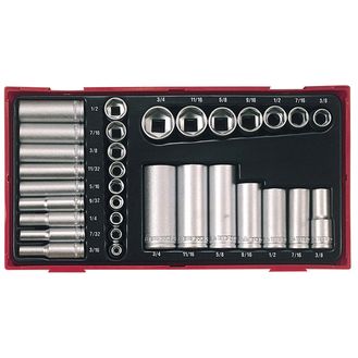 Teng TTAF32 Regular/Deep Socket Set, 32 Piece - 1/4 &amp; 3/8in Drive