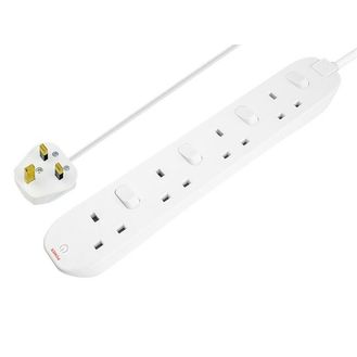 Masterplug Extension Lead 240V 4-Gang 13A White Switched 2m