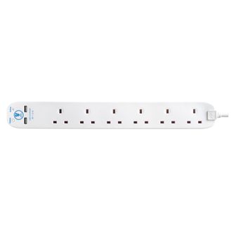 Masterplug SRGU6210N-MP 6 Gang Surge Extension Lead With 2 USBs