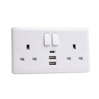 Deta Vimark Switched Socket 2-Gang + 3 USB Ports 13A