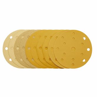 Draper 08480 Gold Sanding Discs with Hook &amp; Loop, 150mm, Assorted Grit - 120G, 180G, 240G, 320G, 400G, 15 Dust Extraction Holes (Pack of 10)