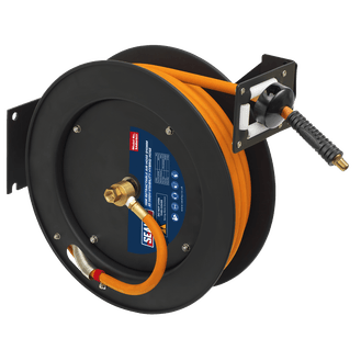 Sealey Retractable Metal Reel 15m Ø10mm ID High-Visibility Hybrid Air Hose SA841HY