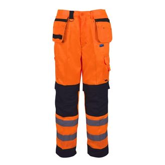 Black Knight PCOMTR Builders Hi Vis Trousers Orange &amp; Black