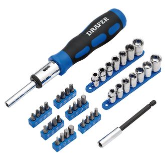 Draper 21010 Ratchet Screwdriver Socket and Bit Set, 1/4" Sq. Dr. (40 Piece)