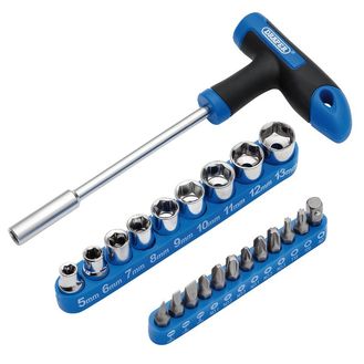Draper 21011 T-Handle Screwdriver, Socket and Bit Set, 1/4" Sq. Dr. (22 Piece)
