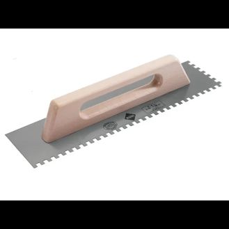 RUBI TILING TOOLS Notched Steel Trowel Wooden Handle 19in