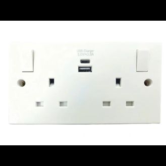 Dencon Switched Socket 2-Gang + 2 USB A/C Ports 13A