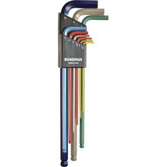 BONDHUS Colour Coded Ball End Hex Key Wrenches - Extra Long Metric Set