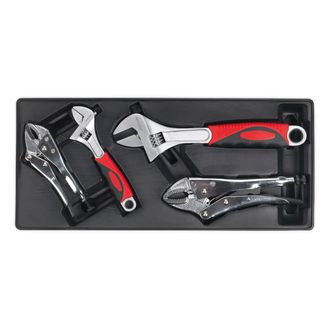 Sealey TBT04 Tool Tray with Locking Pliers &amp; Adjustable Wrench Set 4pc