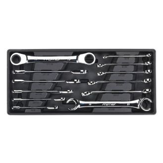 Sealey TBT13 Tool Tray with Flare Nut &amp; Ratchet Ring Spanner Set 12pc