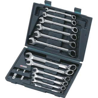 KS TOOLS 'GEARplus<sup>&amp;reg;</sup>' Reversible Ratchet Combination Spanner Set with Adaptors