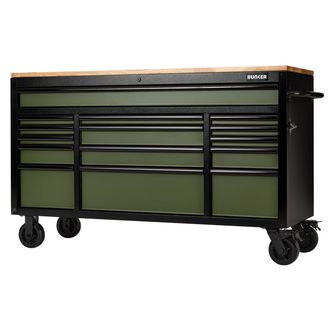 Draper 27333 BUNKER&amp;#174; 15 Drawer Workbench Roller Tool Cabinet, 61", Green