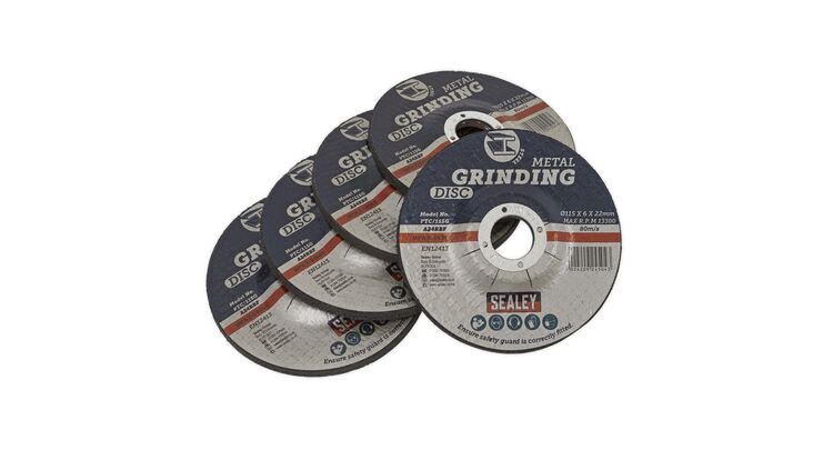 Sealey Grinding Disc &Oslash;115 x 6mm &Oslash;22mm Bore - Pack of 5 PTC/115G5