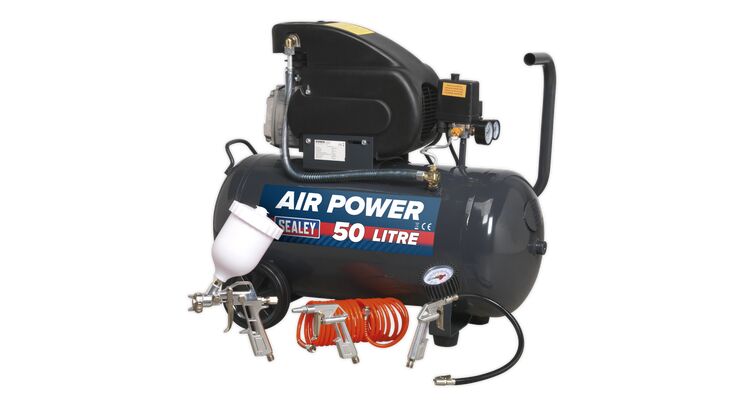 Sealey Compressor 50L Direct Drive 2hp with 4pc Air Accessory Kit SAC5020EPK