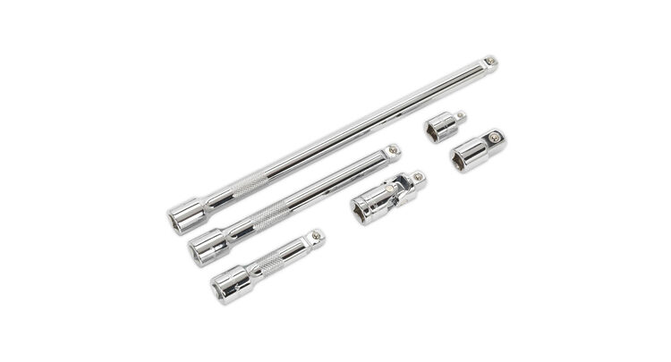 Sealey AK7690 Wobble/Rigid Extension Bar, Adaptor & Universal Joint Set 6pc 3/8"Sq Drive
